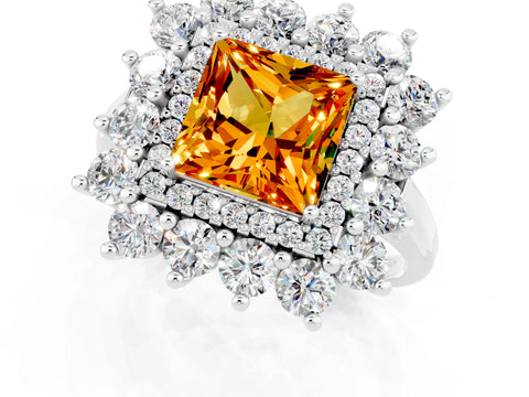 White gold Princess Cut Halo Cluster Diamond Ring with Pave Band and Four-Prong Setting_13
