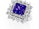 White gold Princess Cut Halo Cluster Diamond Ring with Pave Band and Four-Prong Setting_13