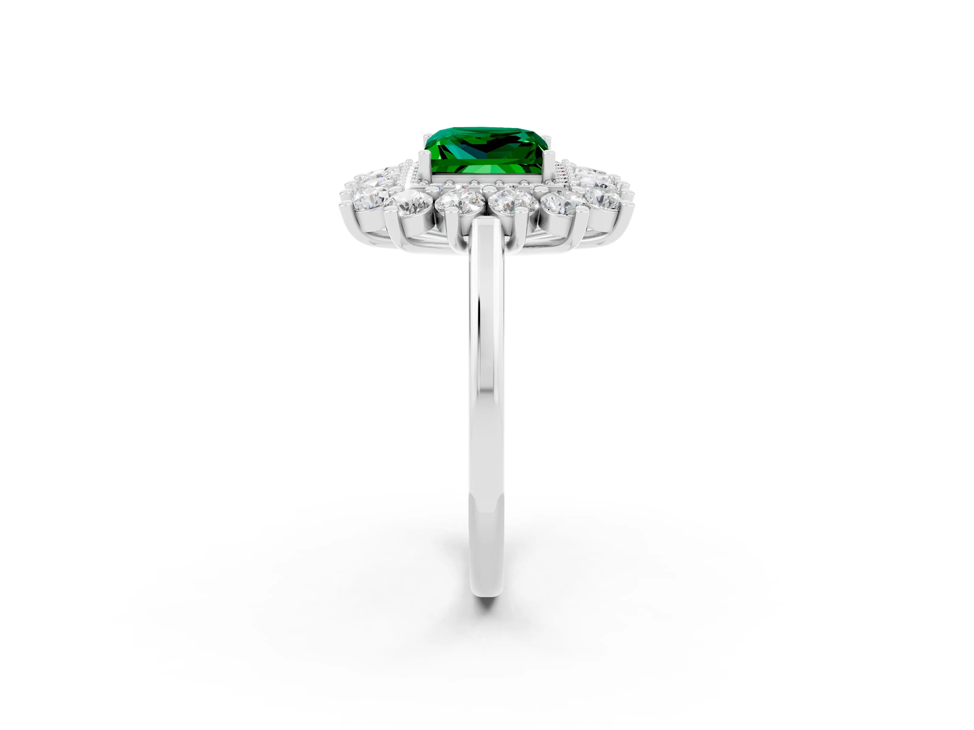 White gold Princess Cut Halo Cluster Diamond Ring with Pave Band and Four-Prong Setting_14
