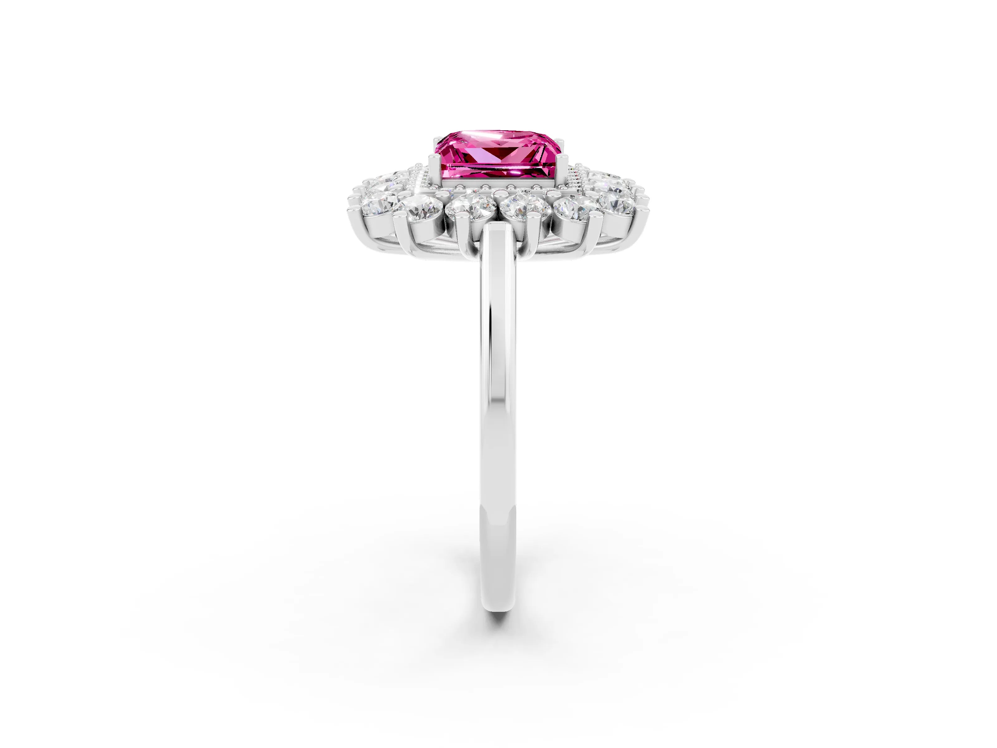 White gold Princess Cut Halo Cluster Diamond Ring with Pave Band and Four-Prong Setting_14