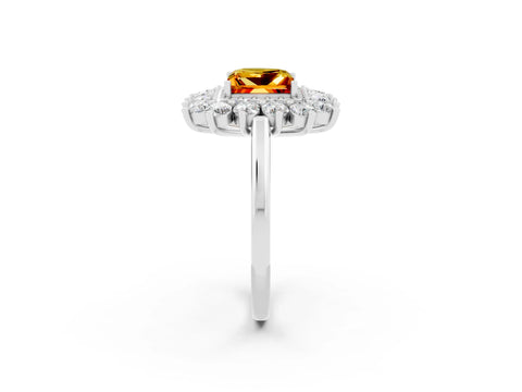 White gold Princess Cut Halo Cluster Diamond Ring with Pave Band and Four-Prong Setting_14