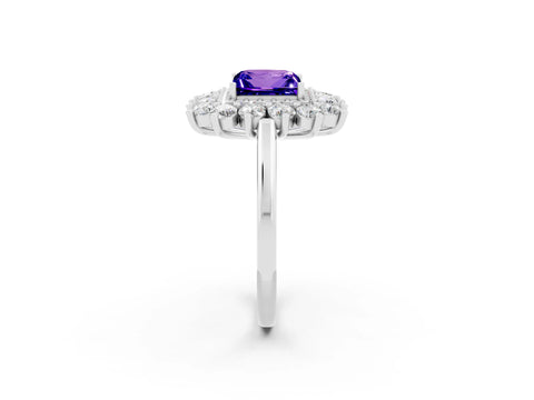 White gold Princess Cut Halo Cluster Diamond Ring with Pave Band and Four-Prong Setting_14