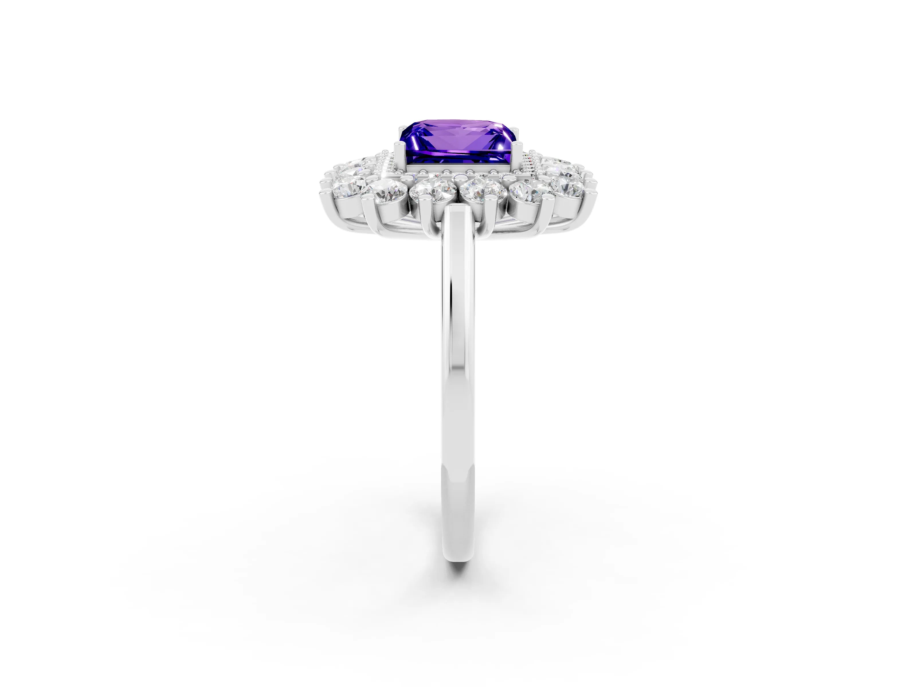 White gold Princess Cut Halo Cluster Diamond Ring with Pave Band and Four-Prong Setting_14