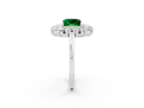 White gold Princess Cut Halo Cluster Diamond Ring with Pave Band and Four-Prong Setting_14