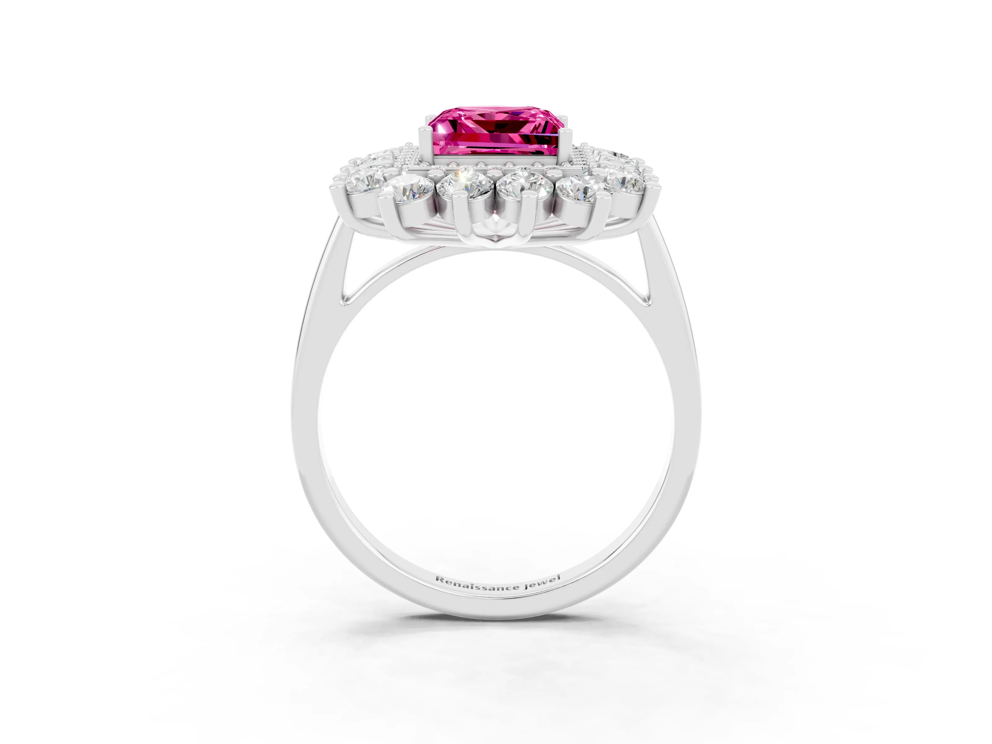 White gold Princess Cut Halo Cluster Diamond Ring with Pave Band and Four-Prong Setting_15