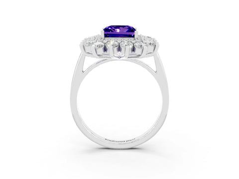 White gold Princess Cut Halo Cluster Diamond Ring with Pave Band and Four-Prong Setting_15
