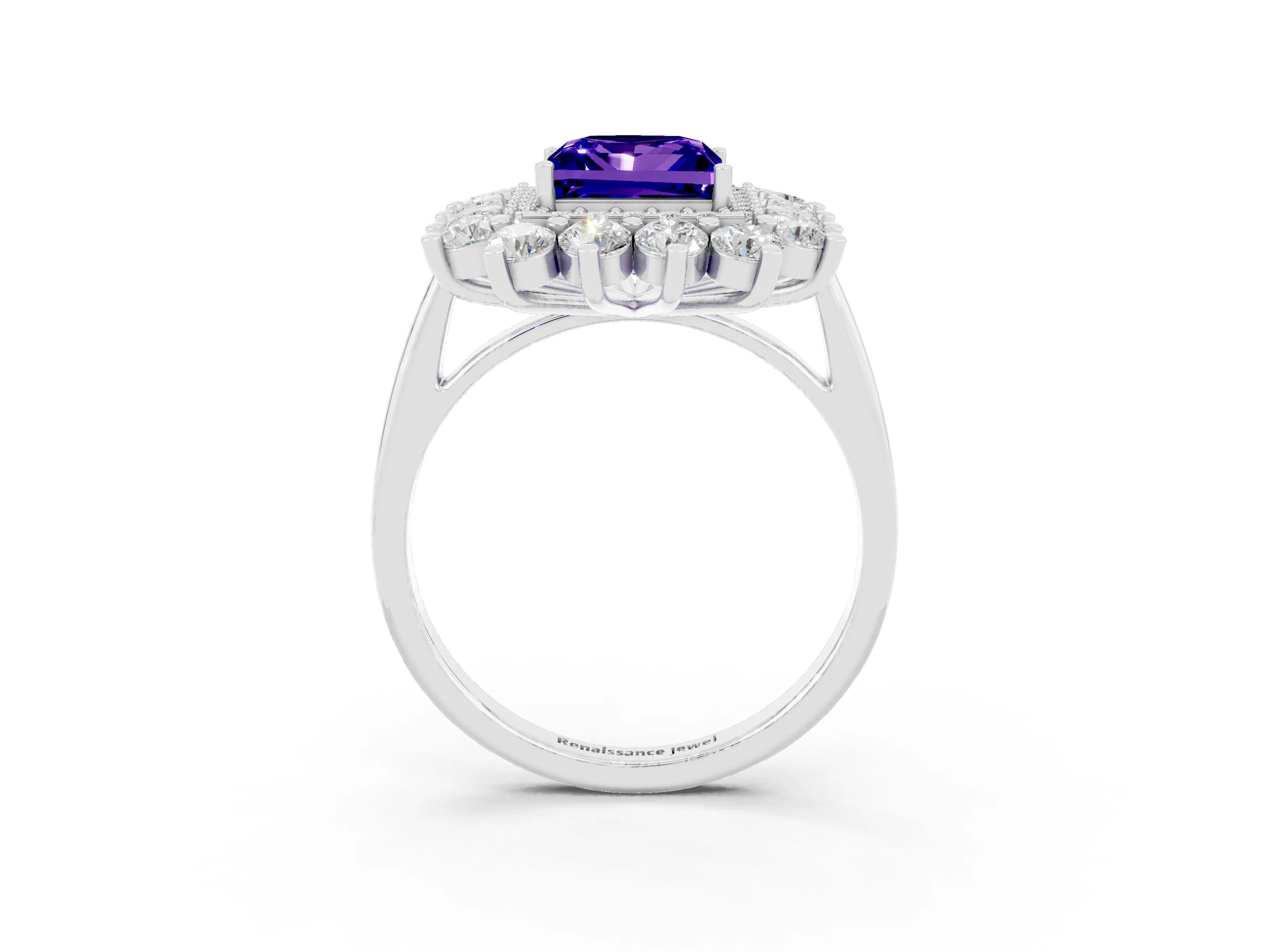 White gold Princess Cut Halo Cluster Diamond Ring with Pave Band and Four-Prong Setting_15