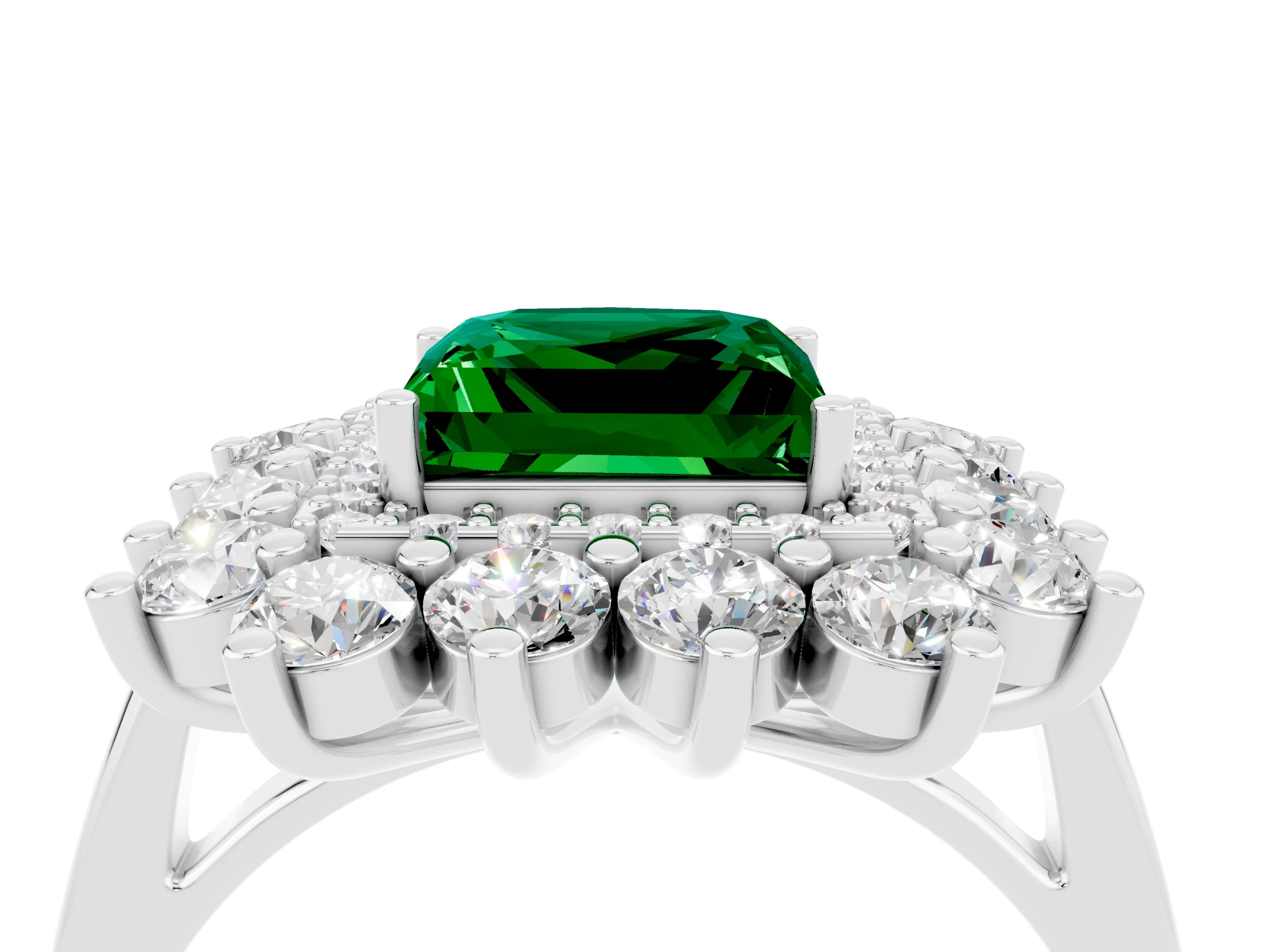 White gold Princess Cut Halo Cluster Diamond Ring with Pave Band and Four-Prong Setting_16