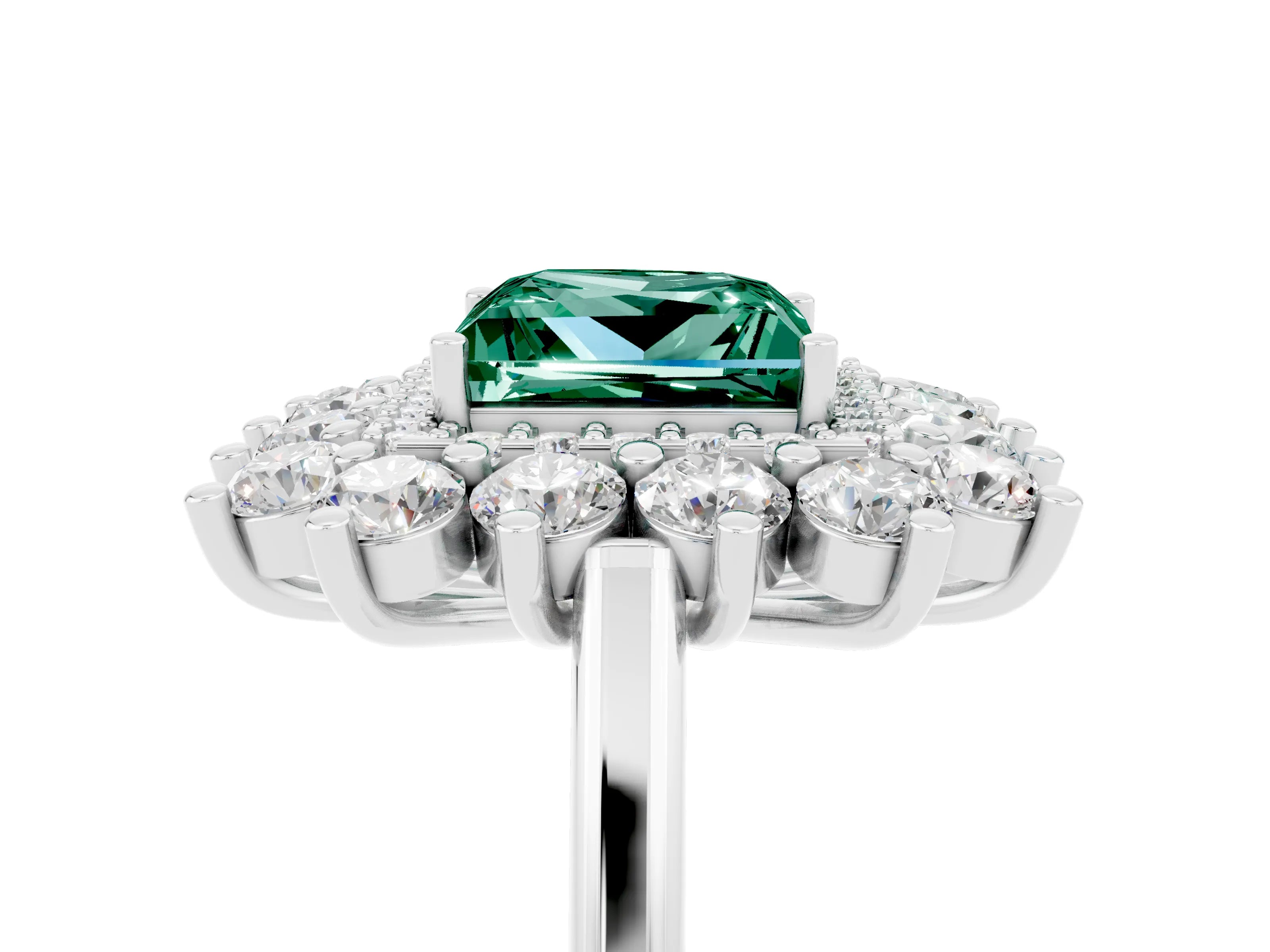White gold Princess Cut Halo Cluster Diamond Ring with Pave Band and Four-Prong Setting_17