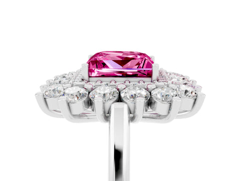 White gold Princess Cut Halo Cluster Diamond Ring with Pave Band and Four-Prong Setting_17
