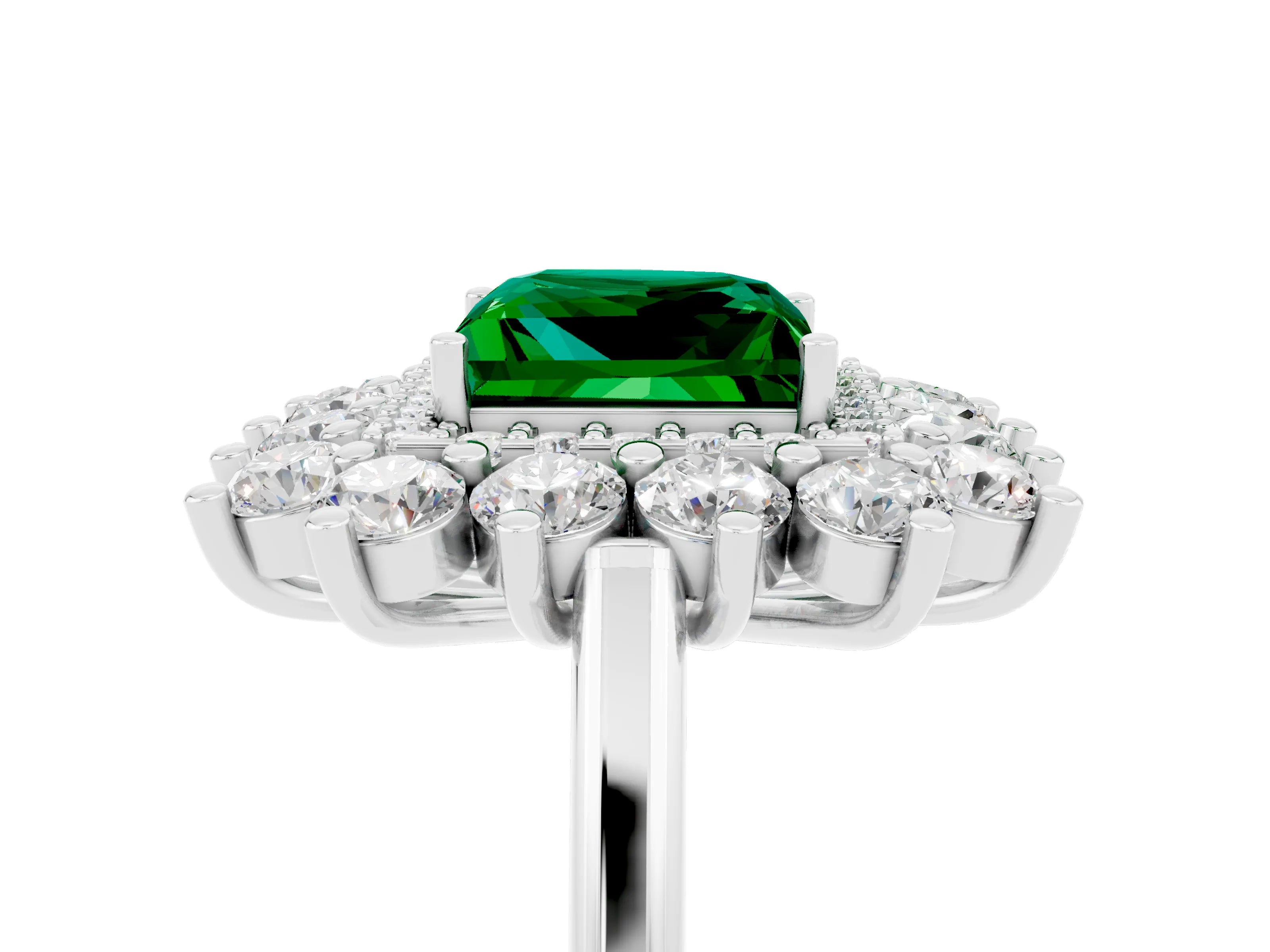 White gold Princess Cut Halo Cluster Diamond Ring with Pave Band and Four-Prong Setting_17