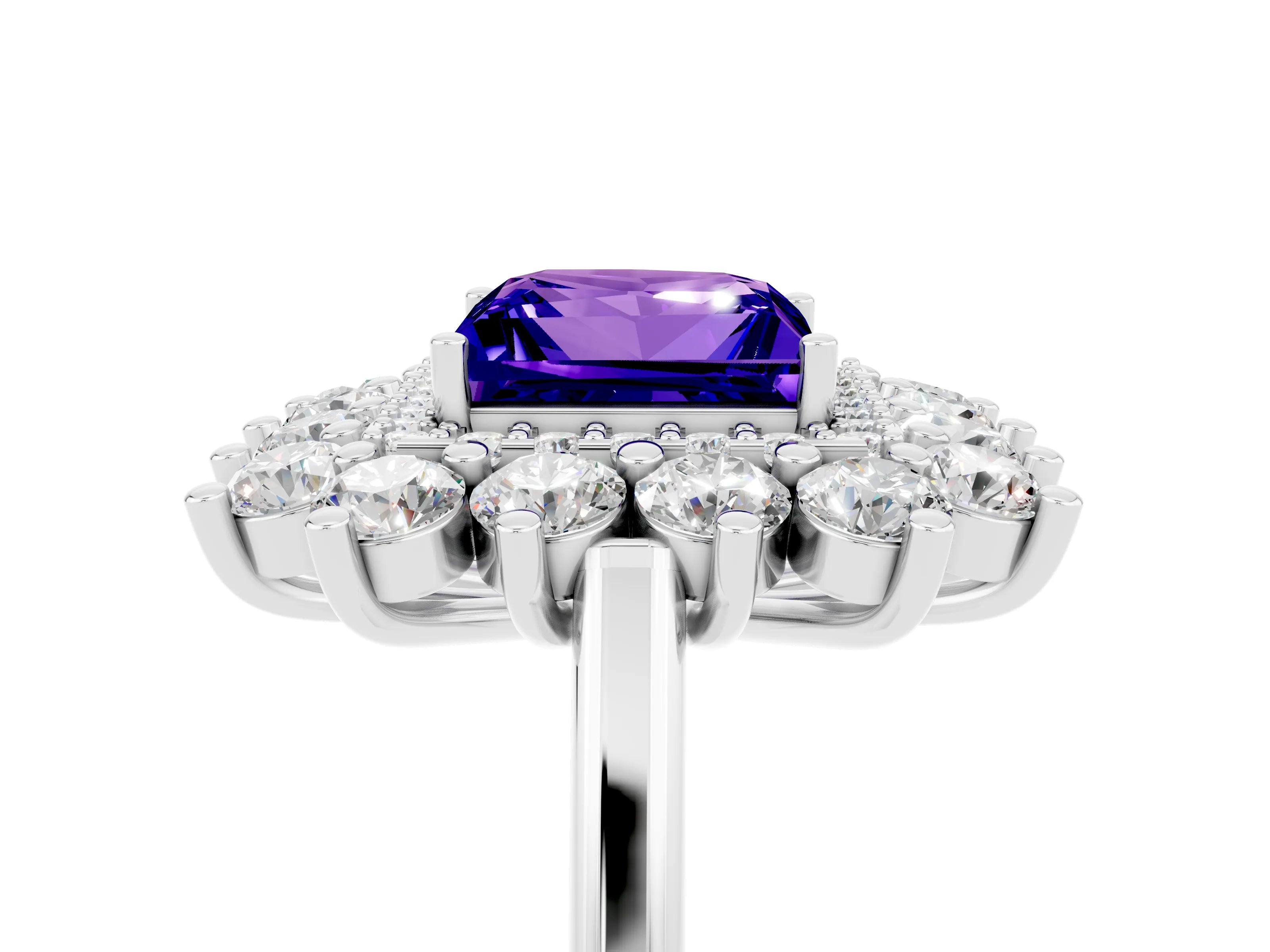 White gold Princess Cut Halo Cluster Diamond Ring with Pave Band and Four-Prong Setting_17