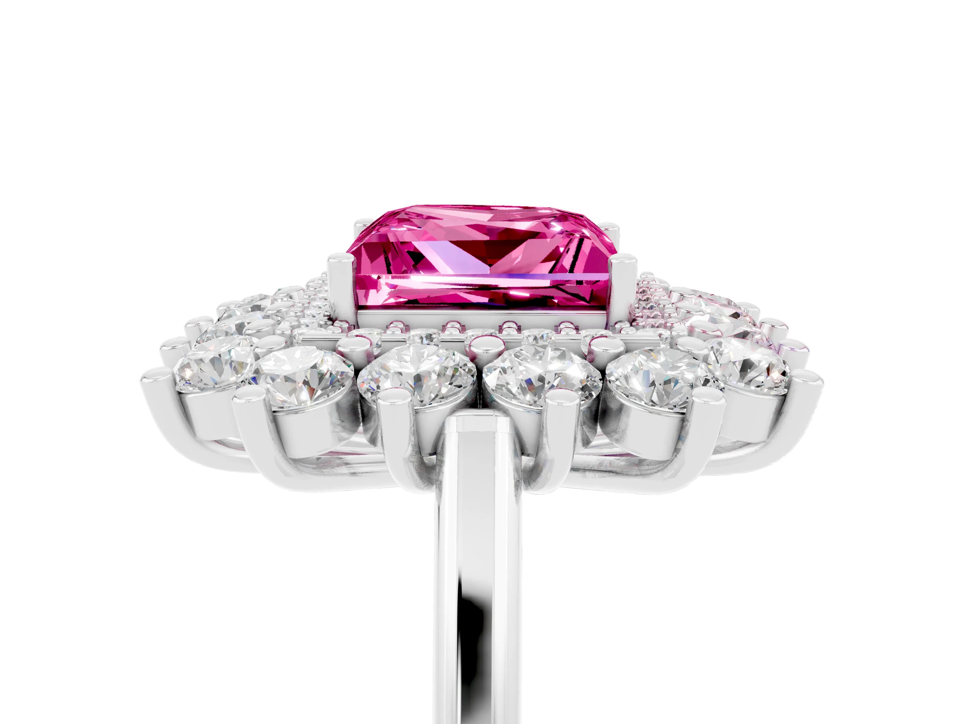 White gold Princess Cut Halo Cluster Diamond Ring with Pave Band and Four-Prong Setting_17