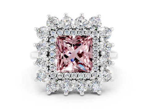 White gold Princess Cut Halo Cluster Diamond Ring with Pave Band and Four-Prong Setting_18