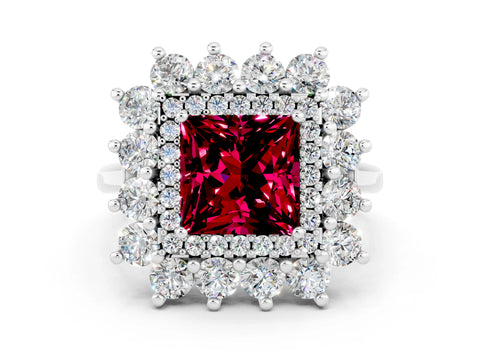 White gold Princess Cut Halo Cluster Diamond Ring with Pave Band and Four-Prong Setting_18