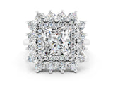 White gold Princess Cut Halo Cluster Diamond Ring with Pave Band and Four-Prong Setting_18