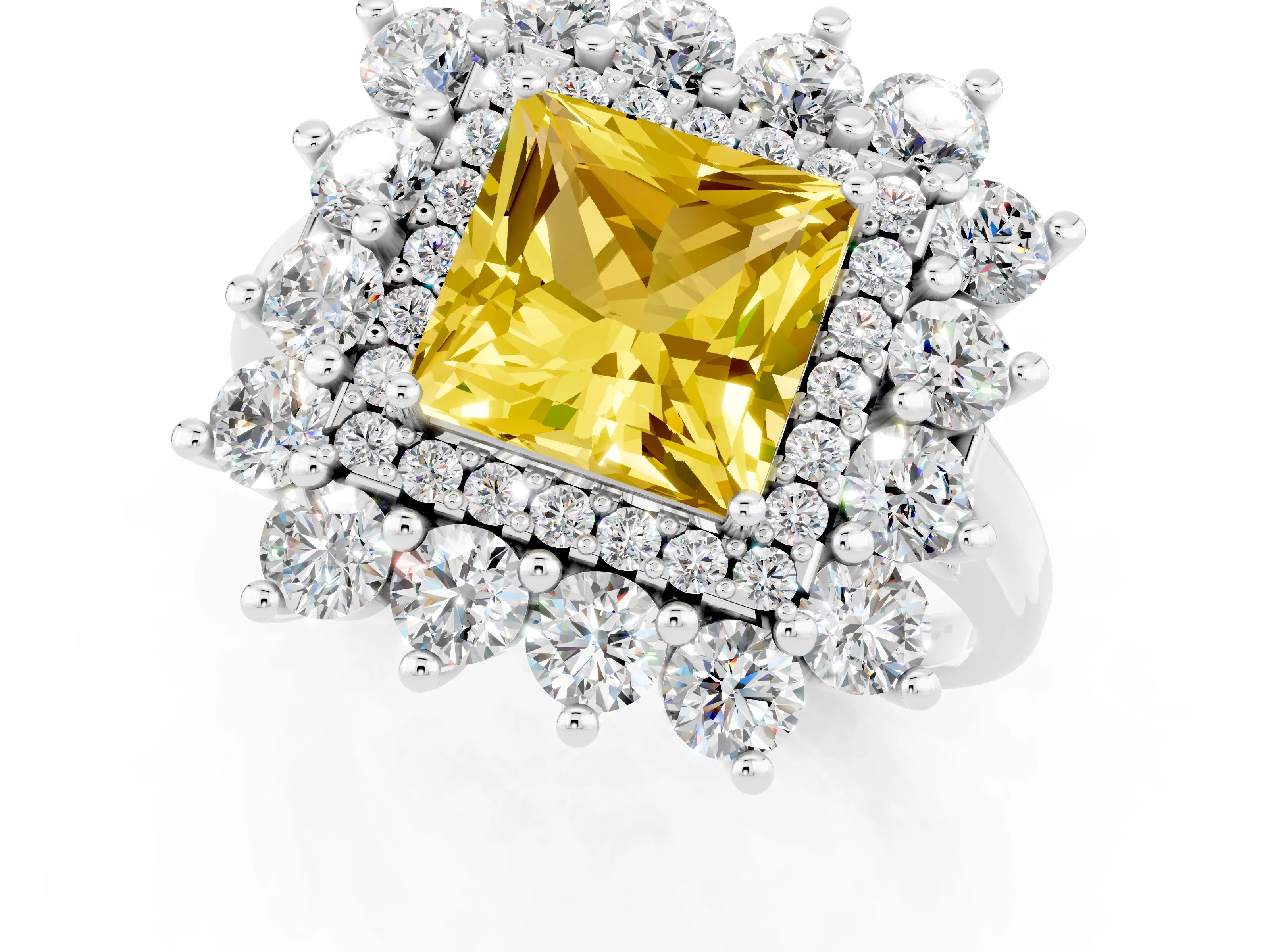 White gold Princess Cut Halo Cluster Diamond Ring with Pave Band and Four-Prong Setting_19