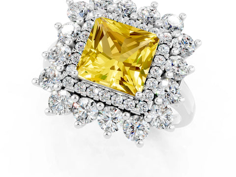 White gold Princess Cut Halo Cluster Diamond Ring with Pave Band and Four-Prong Setting_19
