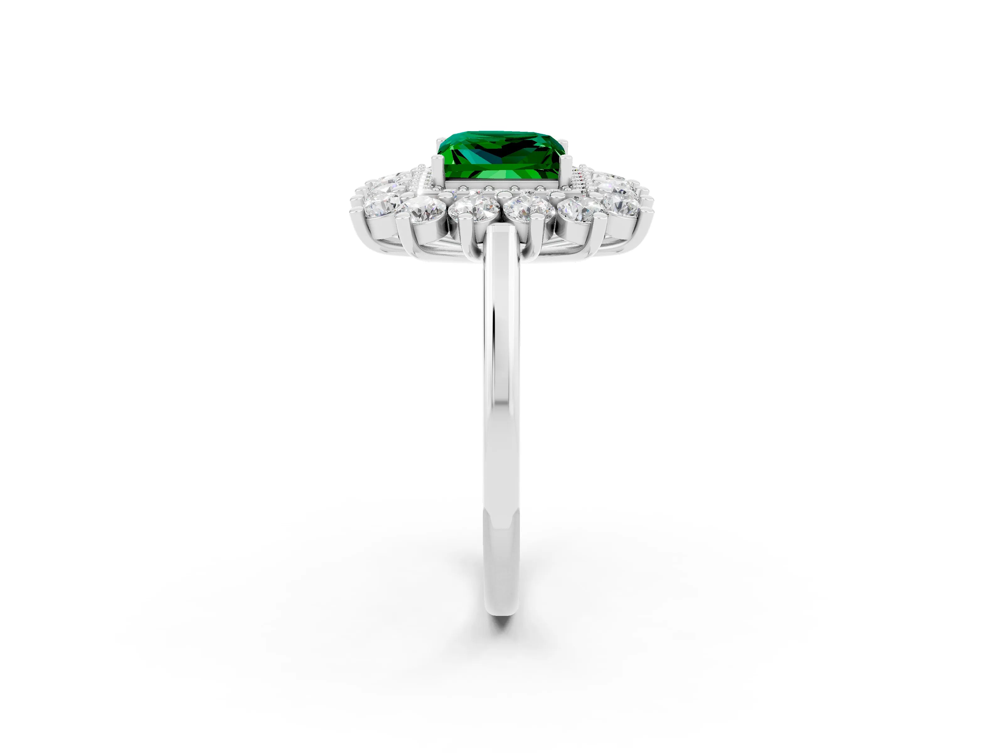 White gold Princess Cut Halo Cluster Diamond Ring with Pave Band and Four-Prong Setting_2