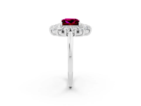 White gold Princess Cut Halo Cluster Diamond Ring with Pave Band and Four-Prong Setting_20