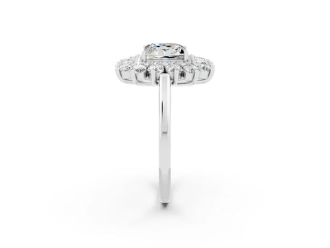 White gold Princess Cut Halo Cluster Diamond Ring with Pave Band and Four-Prong Setting_20