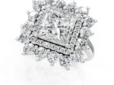 White gold Princess Cut Halo Cluster Diamond Ring with Pave Band and Four-Prong Setting_20