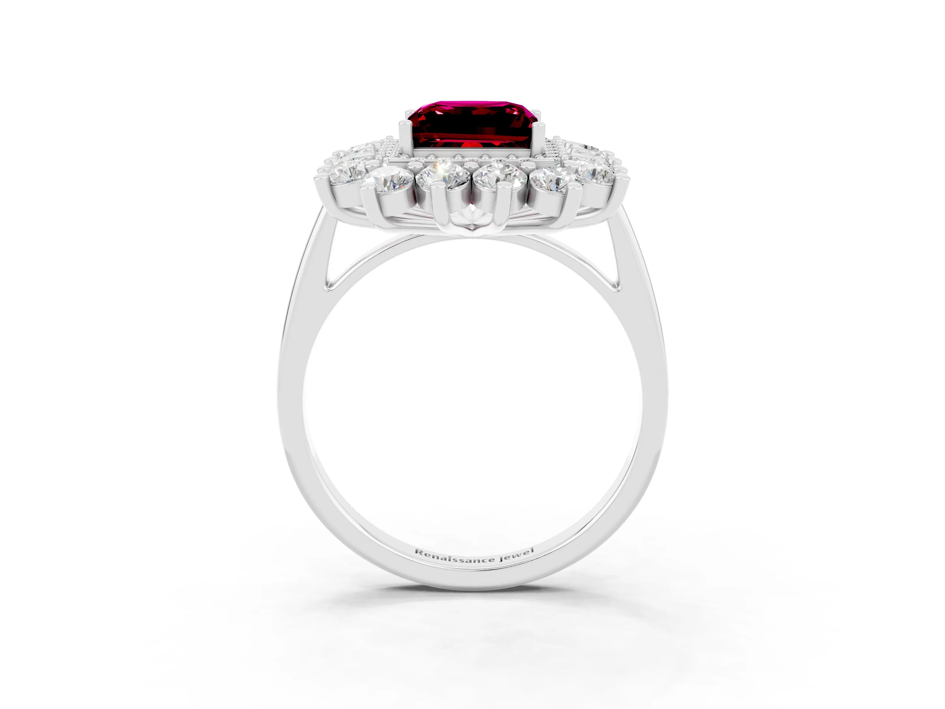 White gold Princess Cut Halo Cluster Diamond Ring with Pave Band and Four-Prong Setting_21