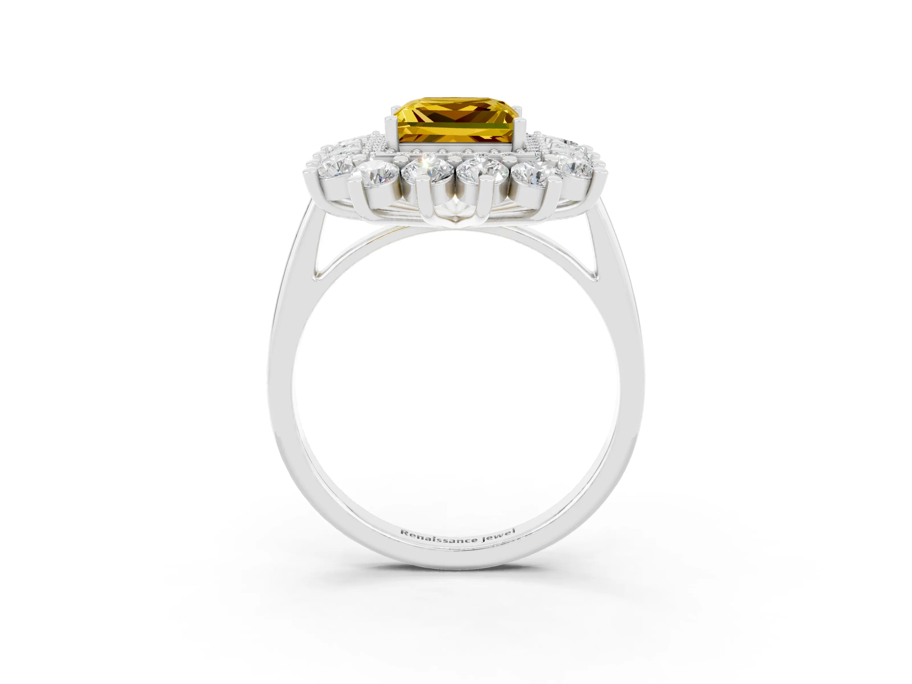 White gold Princess Cut Halo Cluster Diamond Ring with Pave Band and Four-Prong Setting_21