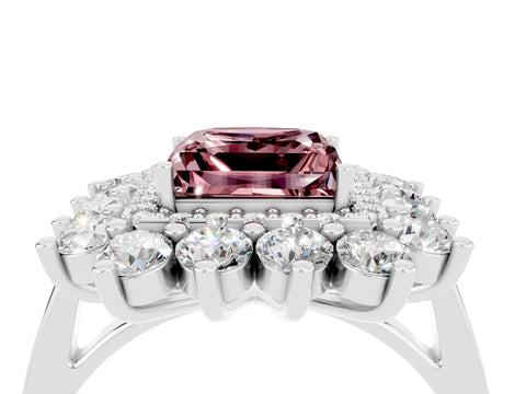White gold Princess Cut Halo Cluster Diamond Ring with Pave Band and Four-Prong Setting_22