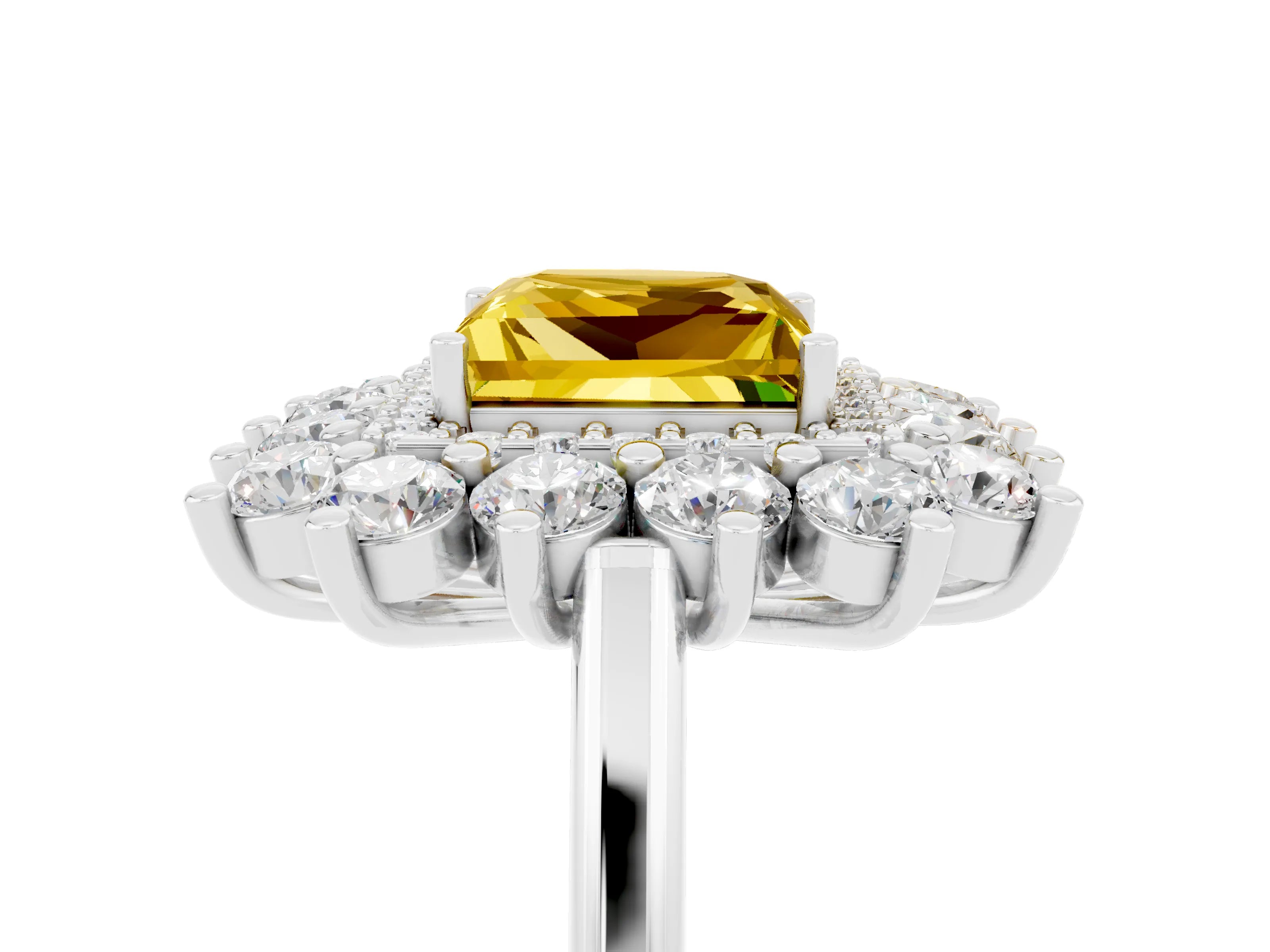 White gold Princess Cut Halo Cluster Diamond Ring with Pave Band and Four-Prong Setting_23