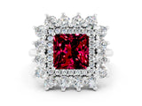 White gold Princess Cut Halo Cluster Diamond Ring with Pave Band and Four-Prong Setting_24