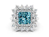 White gold Princess Cut Halo Cluster Diamond Ring with Pave Band and Four-Prong Setting_24