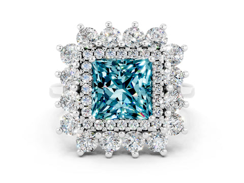 White gold Princess Cut Halo Cluster Diamond Ring with Pave Band and Four-Prong Setting_24