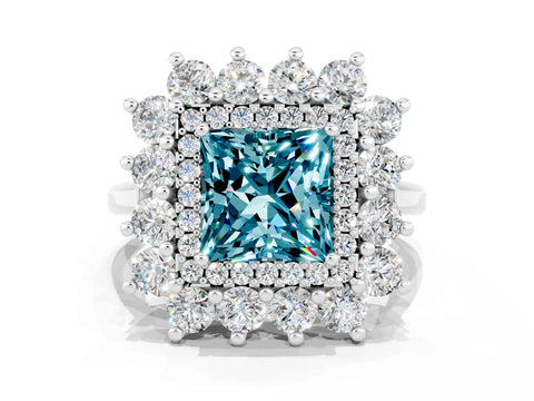 White gold Princess Cut Halo Cluster Diamond Ring with Pave Band and Four-Prong Setting_24