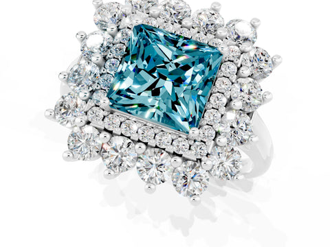 White gold Princess Cut Halo Cluster Diamond Ring with Pave Band and Four-Prong Setting_25