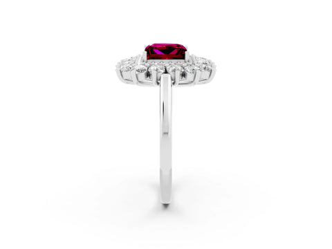 White gold Princess Cut Halo Cluster Diamond Ring with Pave Band and Four-Prong Setting_26