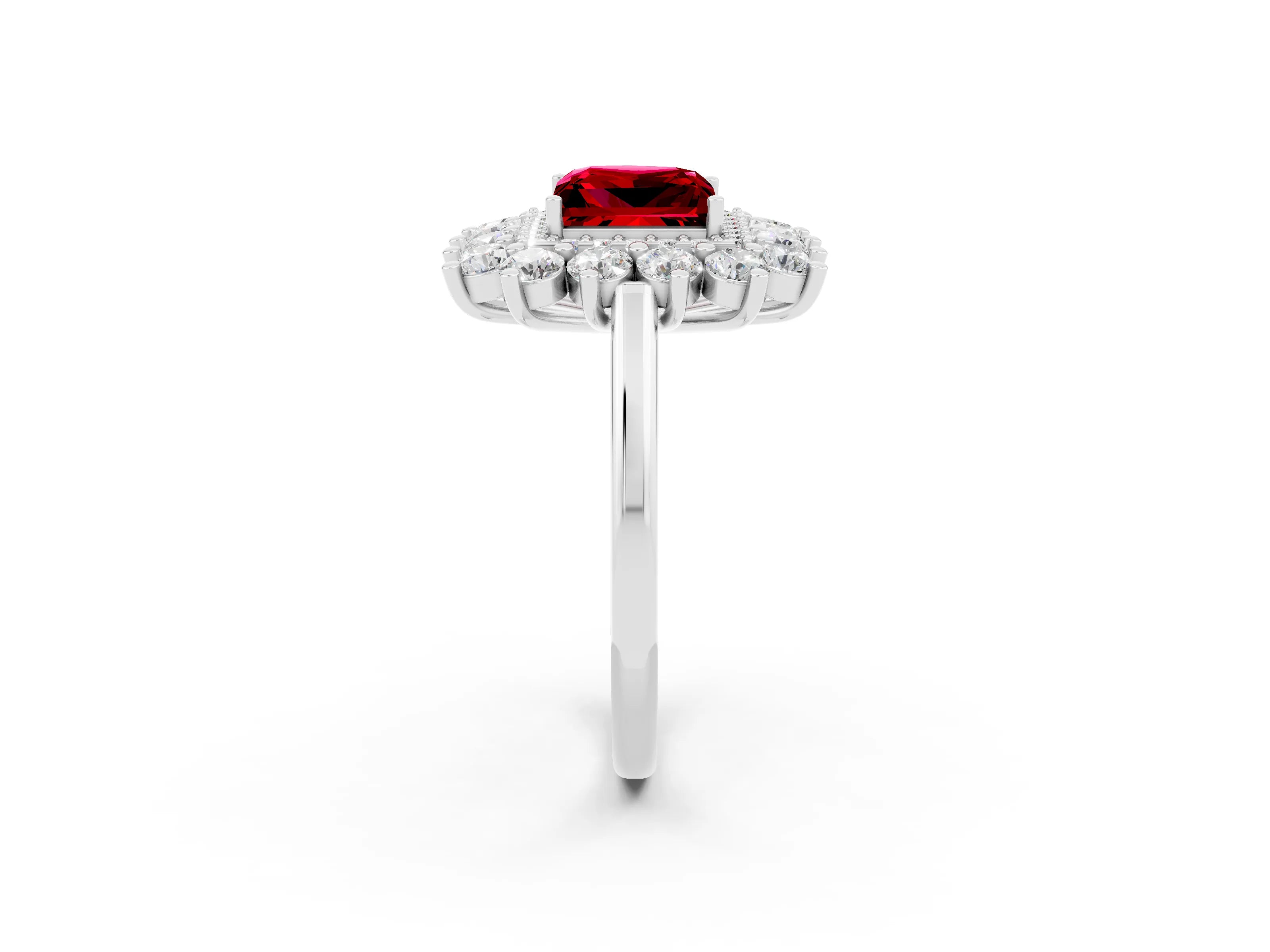 White gold Princess Cut Halo Cluster Diamond Ring with Pave Band and Four-Prong Setting_26