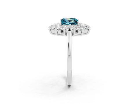 White gold Princess Cut Halo Cluster Diamond Ring with Pave Band and Four-Prong Setting_26