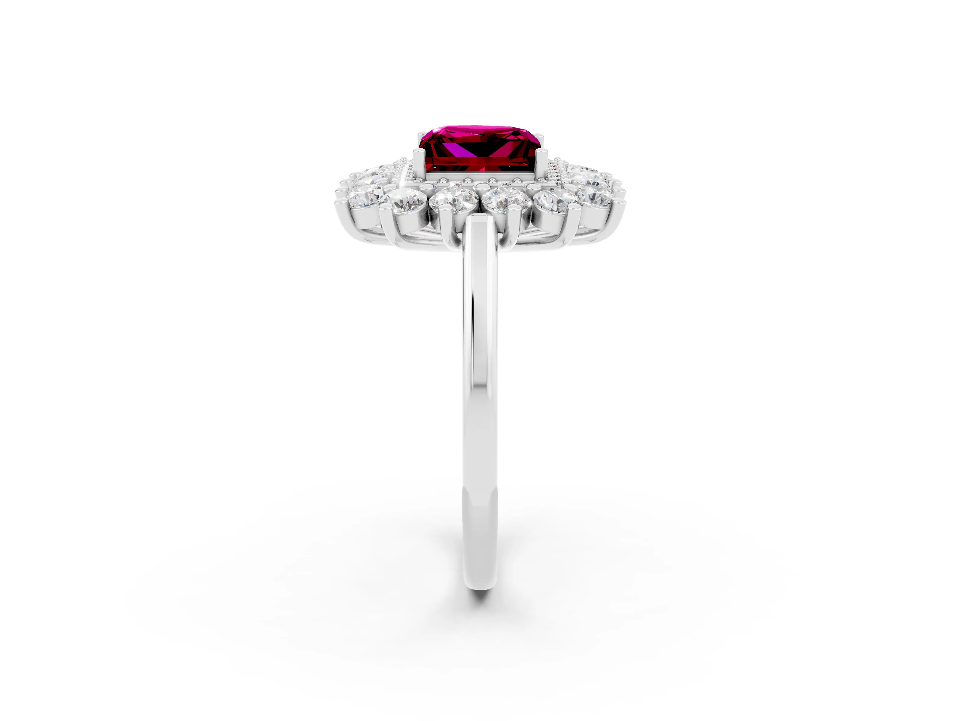 White gold Princess Cut Halo Cluster Diamond Ring with Pave Band and Four-Prong Setting_26