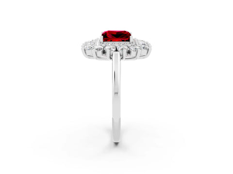 White gold Princess Cut Halo Cluster Diamond Ring with Pave Band and Four-Prong Setting_26
