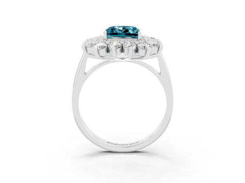 White gold Princess Cut Halo Cluster Diamond Ring with Pave Band and Four-Prong Setting_27