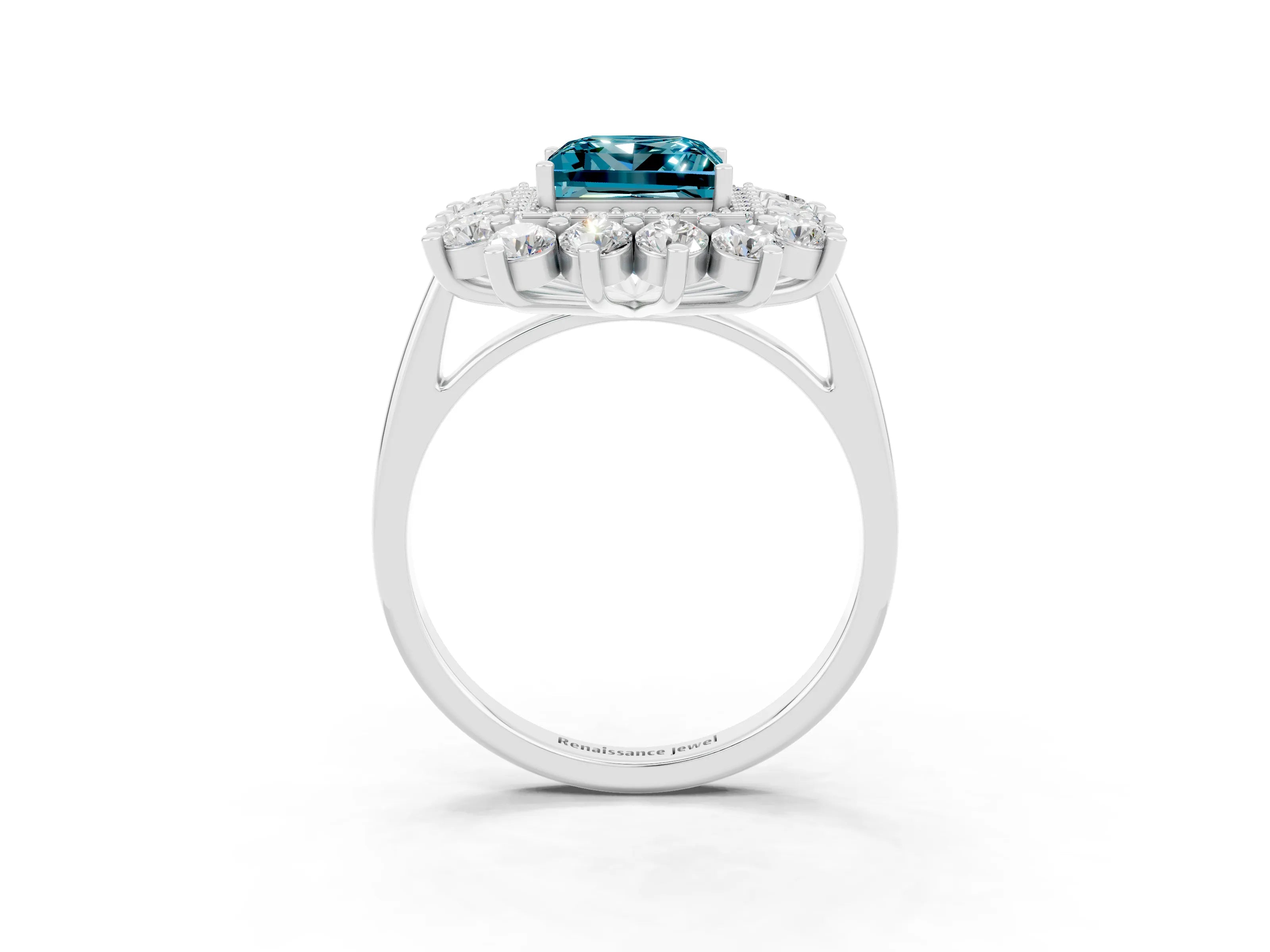 White gold Princess Cut Halo Cluster Diamond Ring with Pave Band and Four-Prong Setting_27