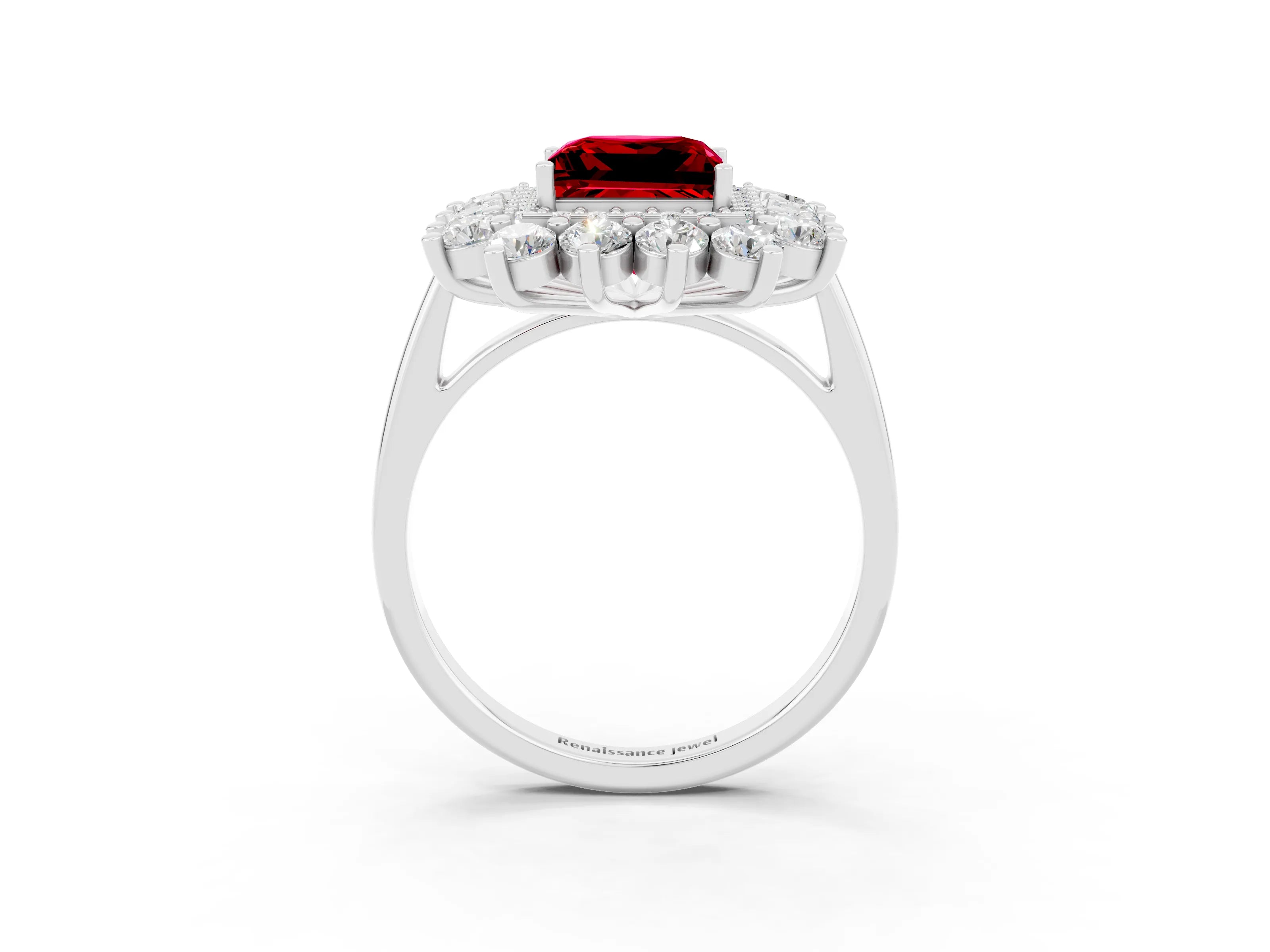 White gold Princess Cut Halo Cluster Diamond Ring with Pave Band and Four-Prong Setting_27