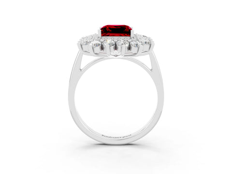 White gold Princess Cut Halo Cluster Diamond Ring with Pave Band and Four-Prong Setting_27