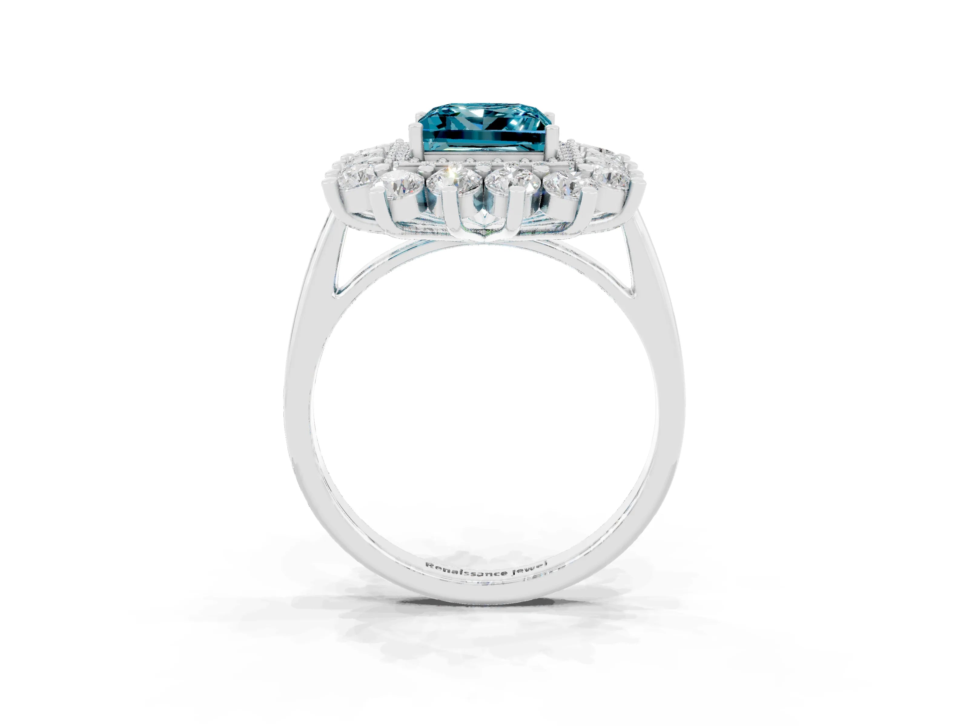 White gold Princess Cut Halo Cluster Diamond Ring with Pave Band and Four-Prong Setting_27