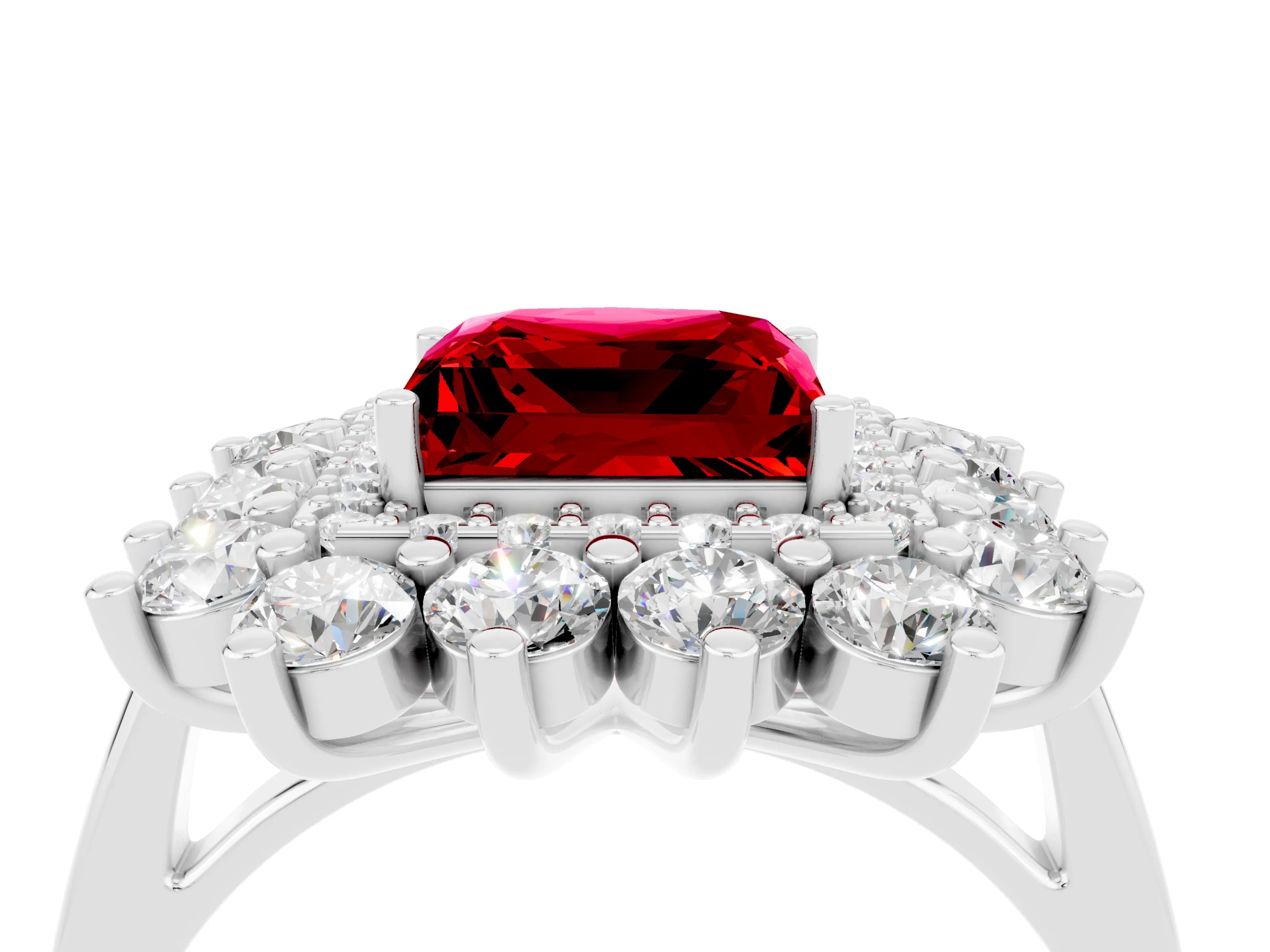 White gold Princess Cut Halo Cluster Diamond Ring with Pave Band and Four-Prong Setting_28