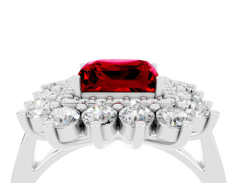 White gold Princess Cut Halo Cluster Diamond Ring with Pave Band and Four-Prong Setting_28
