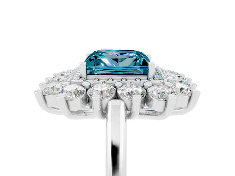 White gold Princess Cut Halo Cluster Diamond Ring with Pave Band and Four-Prong Setting_29