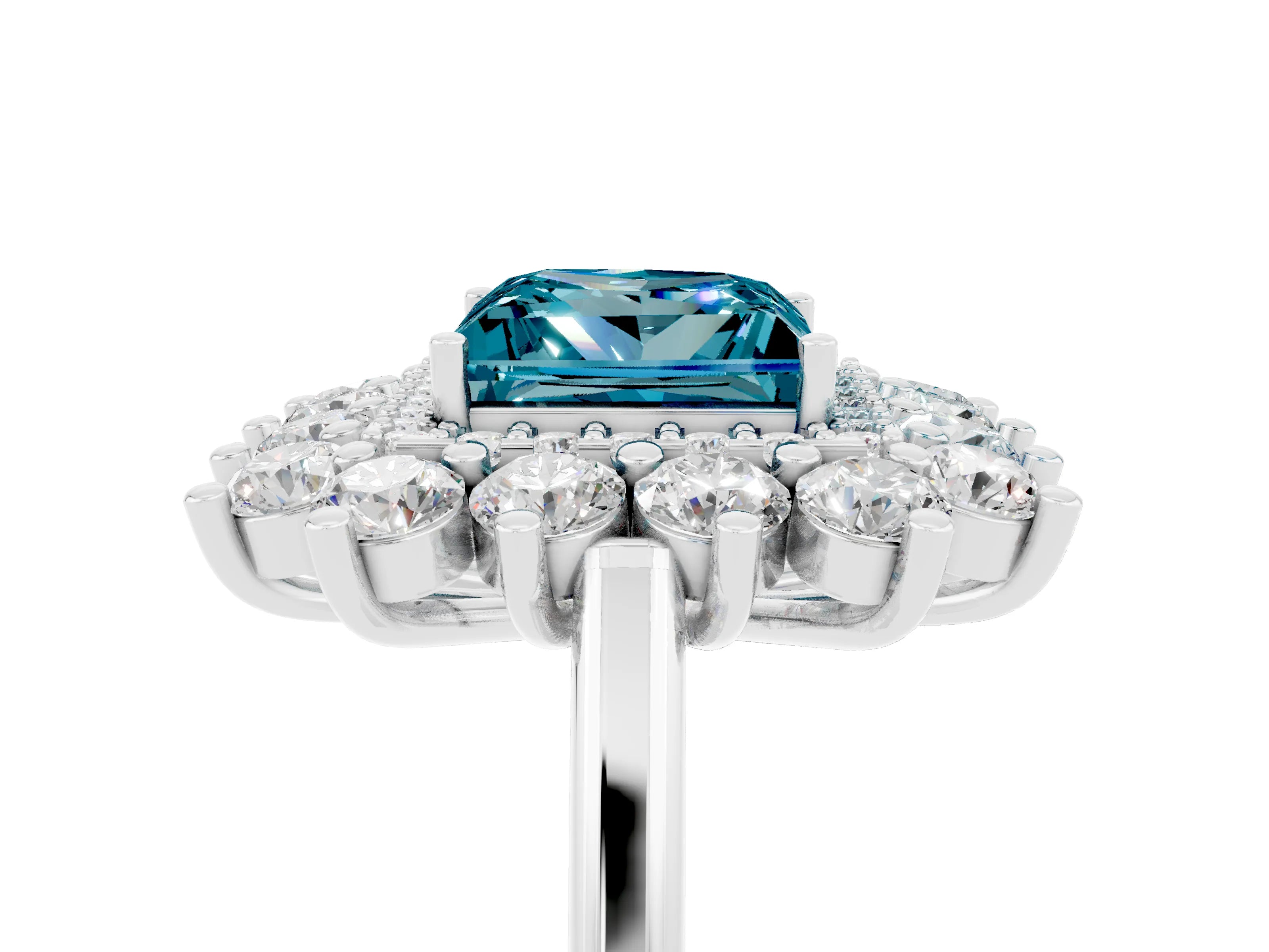 White gold Princess Cut Halo Cluster Diamond Ring with Pave Band and Four-Prong Setting_29
