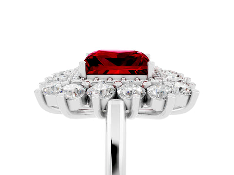 White gold Princess Cut Halo Cluster Diamond Ring with Pave Band and Four-Prong Setting_29